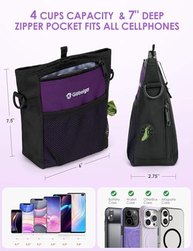 Gobeigo 4 Cup Dog Treat Pouch with Silicone Insert Bag& Clicker(Purple) - Image 4