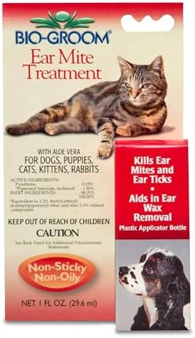 Bio-groom Ear Mite Treatment - Dog Ear Infection Treatment, Cruelty-Free, Made in USA, Dog Ear Drops, Gentle Wax Remover, Ear Cleaner for Dogs and Cats - 1 fl oz 1-Pack by Bio-groom
