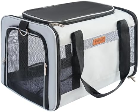 YUNIQUE Soft-Sided Cat & Dog Carrier for Pets Up to 15 Lbs, Airline Approved Collapsible Travel Puppy Carrier with Lightweight Fabric Design (lightgrey) by YUNIQUE