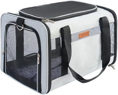 YUNIQUE Soft-Sided Cat & Dog Carrier for Pets Up to 15 Lbs, Airline Approved Collapsible Travel Puppy Carrier with Lightweight Fabric Design (lightgrey) by YUNIQUE