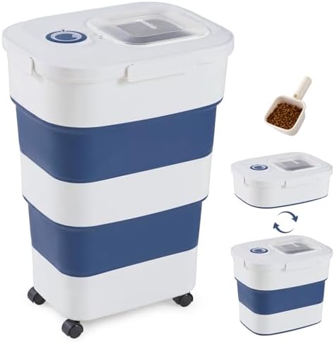 ZOMISIA 40-50lbs Collapsible Dog Food Storage Container with Wheels, Blue by Zomisia