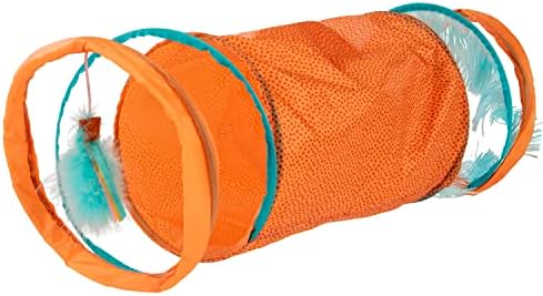 Instincts by SmartyKat Teaser Tunnel Activity Tunnel Cat Toy w/Fringe & Feather Teaser Cat Toy - Orange, One Size by SmartyKat