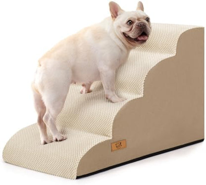 Dog Steps for Bed and Couch, Pet Stairs for Small Dogs and Cats, Khaki by Airpanda