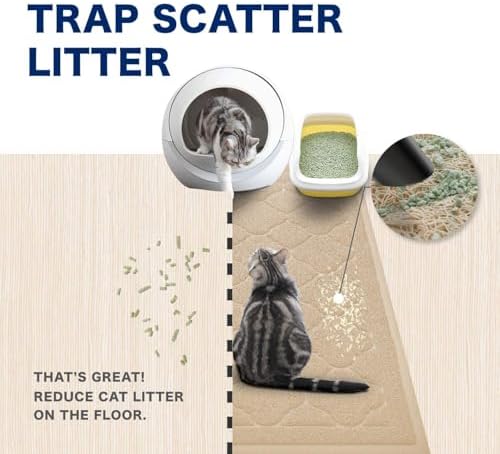 WePet Cat Litter Box Mat, Kitty Premium PVC Pad, Durable Trapping Rug, Phthalate Free, Urine-Resistant, Scatter Control, L 35 x 23 Inch, Beige - Image 3