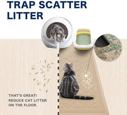 WePet Cat Litter Box Mat, Kitty Premium PVC Pad, Durable Trapping Rug, Phthalate Free, Urine-Resistant, Scatter Control, L 35 x 23 Inch, Beige - Image 3