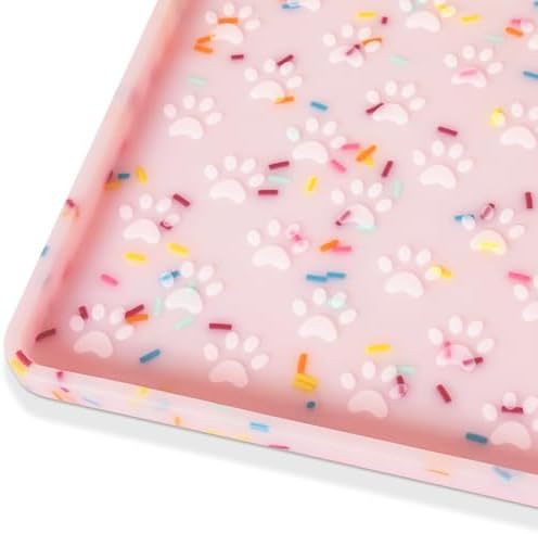 Ptlom Dog Food Mat Anti-Slip Dog Bowl Mats for Food and Water, Waterproof Pet Placemat Prevents Messy Spill to Floor, Silicone Puppy Feeding Tray for Small, Medium and Large Dogs Cats, Pink by PTLOM