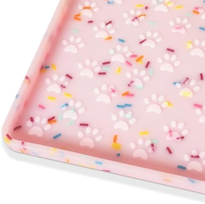 Ptlom Dog Food Mat Anti-Slip Dog Bowl Mats for Food and Water, Waterproof Pet Placemat Prevents Messy Spill to Floor, Silicone Puppy Feeding Tray for Small, Medium and Large Dogs Cats, Pink by PTLOM