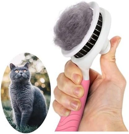 Self Cleaning Slicker Brush - Cat Brush Skin-Friendly Deshedding Grooming Massaging Tool for Long & Short Haired Pets, Cat Hair Brushes Easy Removes Undercoat for Dogs Cats Rabbits-UPGRADED, Pink by itPlus