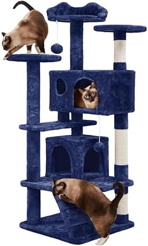 Yaheetech 54in Cat Tree Tower, 2 Caves, Kitten-Ear Perch & Scratching Posts by Unknown