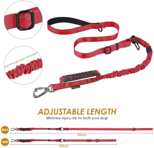 AUBELL Tactical Dog Leash Heavy Duty,4-6ft No Pull Bungee Leash,Red - Image 6