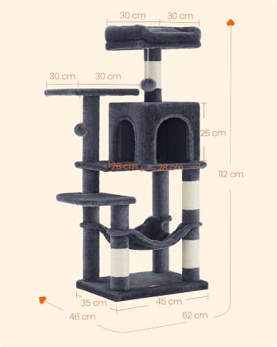 Feandrea Cat Tree, 44.1-Inch Cat Tower, Multi-Level Condo, Smoky Gray - Image 5
