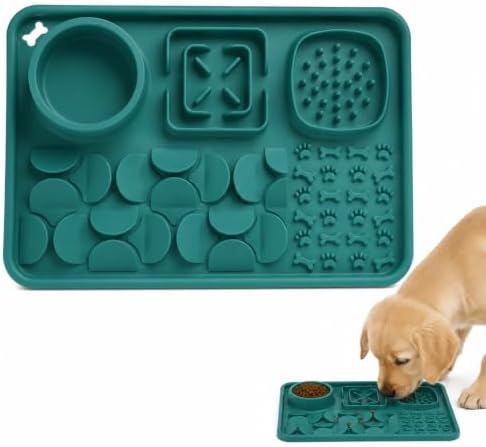 Silicone Dog Slow Feeder Lick Mat with Suction Cups, Multi-Puzzle Partition Pet Snuffle Feeding Tray for Puppy Cat Slow Eating Boredom Relief Training (Dark Green) by Unknown