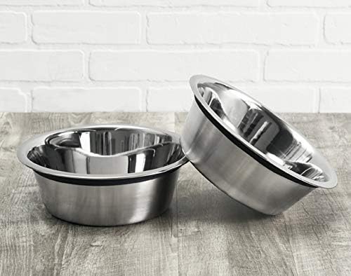 NMN Designs Heavy Duty Stainless Steel Pet Bowls - Set of 2 - Premium Food-Safe 201 Stainless Steel - Rubber Ring Edge Eliminates Noise - Pet Food and Water Bowl (MED - 2 QT Bowls)