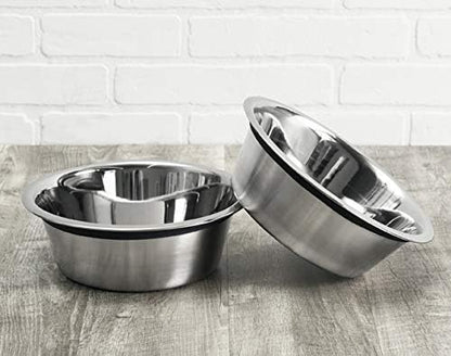 NMN Designs Heavy Duty Stainless Steel Pet Bowls - Set of 2 - Premium Food-Safe 201 Stainless Steel - Rubber Ring Edge Eliminates Noise - Pet Food and Water Bowl (MED - 2 QT Bowls)