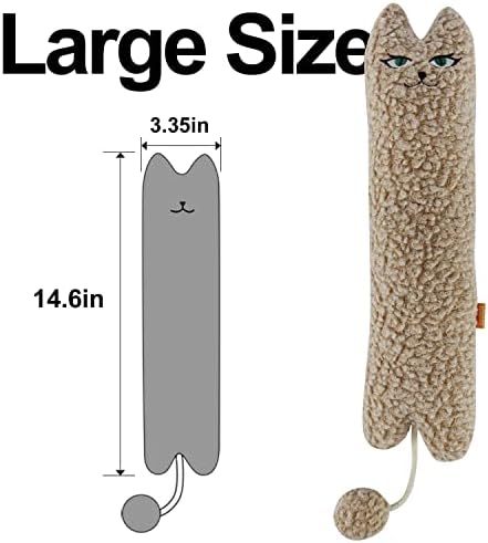 TTcat 14.6 Inch Large Curly Plush Pillow Cat Kicker Toy with Catnip Silvervine Powder, Soft Stuffed Cat Chew Toy with Tail, Interactive Toy for Indoor Cats and Kittens(Beige). - Image 2