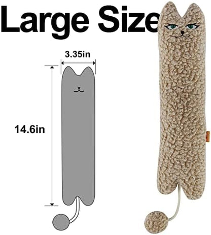 TTcat 14.6 Inch Large Curly Plush Pillow Cat Kicker Toy with Catnip Silvervine Powder, Soft Stuffed Cat Chew Toy with Tail, Interactive Toy for Indoor Cats and Kittens(Beige). - Image 2