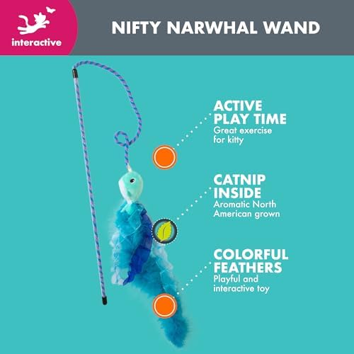 Quirky Kitty Nifty Narwhal Feather Wand and String Teaser Cat Toy, Catnip - Image 7