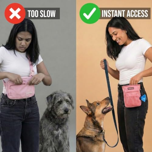 Dog Treat Pouch for Training – Magnetic Dog Treat Bag with Belt Clip & Poop Bag Dispenser – Hands Free Carry Pouch with Auto-Close Access & Shoulder Strap – Durable Pet Gear –Light Pink - Image 3