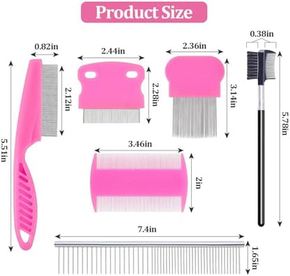 6 Pack Pet Grooming Combs, Stainless Steel Dog and Cat Grooming Combs with Rounded Teeth, Double-Sided Professional Pet Tear Stain Remover for Small, Medium, and Large Pets (Pink) - Image 2