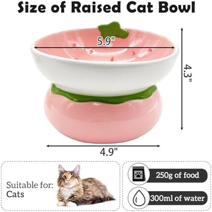 Hamiledyi Ceramic Raised Cat Bowls 15° Tilted Elevated Kitten Food Water Bowl Shallow Whisker Fatigue Kitty Dish Fruit Pet Feeding Bowls Feeder for Indoor Cats Small Dog (Pink Strawberry) - Image 5
