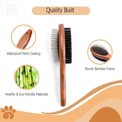 Double-Sided Pet Slicker Brush for Dogs and Cats - Professional Grooming Comb with Pins and Bristles - Ideal for Long and Short Hair - Shedding and Tangle Removal - Durable and Gentle Brush - Image 4