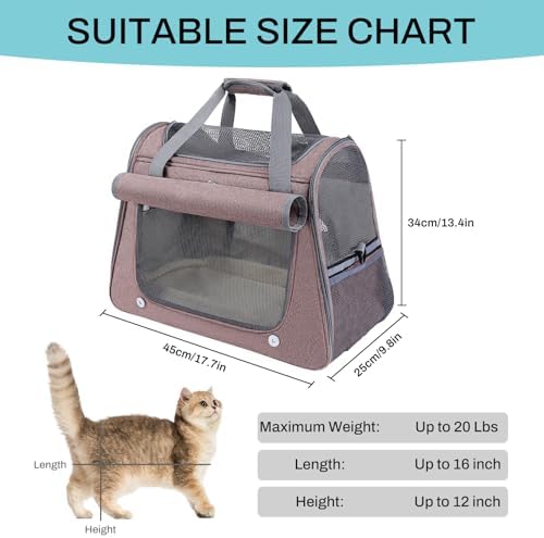 Airline Approved Soft-Sided Pet Carrier for Cats & Small Dogs - Ventilated Travel Bag with Removable Mat, Under 15 lbs, Red - Image 3