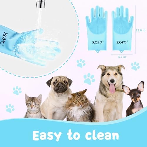 ROPO silicone gloves for pet grooming, multi-functional gloves for pet hair shedding, bathing, and massage (Blue) - Image 4