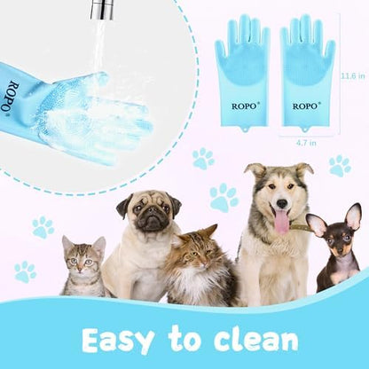 ROPO silicone gloves for pet grooming, multi-functional gloves for pet hair shedding, bathing, and massage (Blue) - Image 4