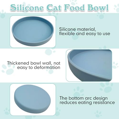 Silicone Dog Bowl Shallow Cat Food Bowls 7" Wide Puppy Plates Whisker Fatigue Pet Feeding Dishes for Dry Food and Wet Food Indoor (Round Blue) - Image 3