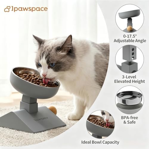 Elevated Cat Bowl,Raised Cat Bowl Stand with 3-Level Height,Grey - Image 3