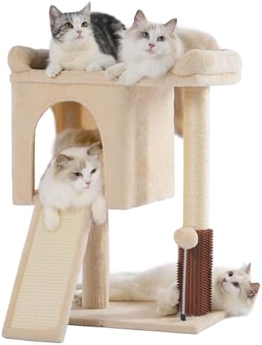 Cat Tree with 20x13”Large Bed 28”Cat Scratching Tower -Beige by Pawfessor