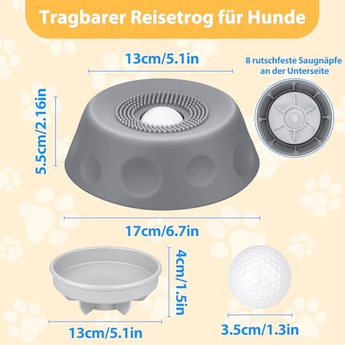 Slow Feeder Dog Bowls for Liquid Treat, Dog Lick Bowl for Anxiety Relief & Fast Eaters, Anti-Slip Ball-in Bone Broth, 5/6 Cup Pup Lick Toy for Peanut Butter Large Medium Small Pet Cats Gray - Image 7