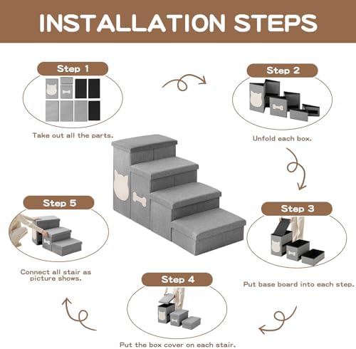 Dog Steps for High Bed, Foldable Dog Stairs with Storage, Grey - Image 7