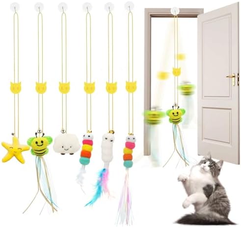 JIARON 6 PCS Interactive Cat Feather Toys, Indoor Hanging Retractable Cat Toy, Self Play Toys Make Fun Excecise by JIARON