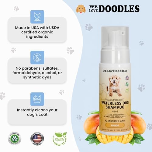 Waterless Dog Shampoo, No-Rinse Foam, Dry Shampoo for Dogs, Mango, 7.1OZ - Image 2