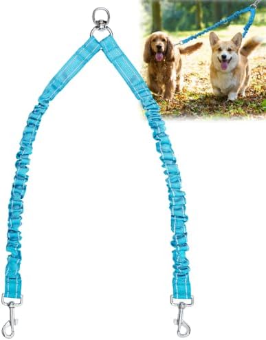 Tangle Free BungeeX2 Double Dog Leash Coupler, 360° Swivel No Tangle Dual Dog Walking & Training Leash|0-30lbs|, Comfortable Shock Absorbing Reflective Lead by Walk 2 Dogs with Ease by SnaglePaw