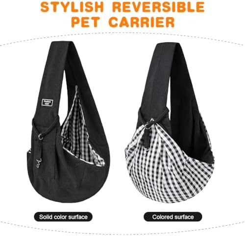 Dog Sling Carrier with Padded Strap, Reversible Pet Carrier for Cat Dogs, Hands Free Puppy Sling with Pocket, Dog Carriers for Small Dogs Cats, Cat Purse Bag Outdoor Travel Safety Harness - Image 4
