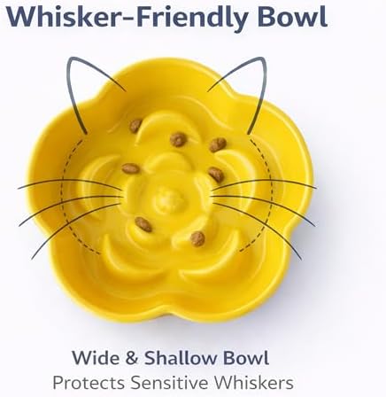 Ceramic Elevated Slow Feeder Cat Bowl, Raised and Gently Tilted Feeding Dish with Maze Design, Whisker-Friendly, Easy to Clean, for Indoor Cats and Small Dogs (Beige/Yellow) - Image 5