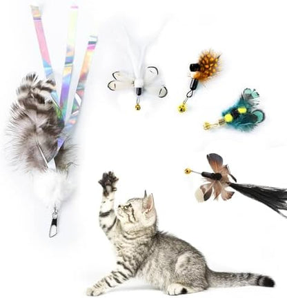 Cat Insect Feather Toys Replacement Cat Toy Wand Refills, 6 Pieces Natural Insect Cat Toy Feathers Refill, Interactive Cat Teaser Wand Attachments, with Bell - Image 4