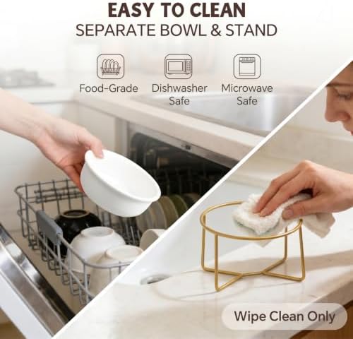 White Small Ceramic Tilted Elevated Cat Dog Bowl Raised Cat Food Water Bowl Dish Pet Comfort Feeding Bowls with Gold Iron Stand - Image 6