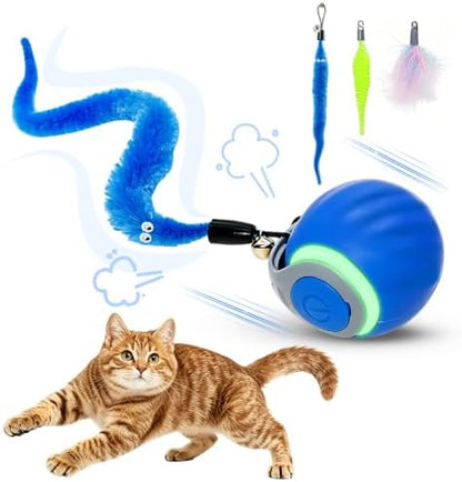Interactive Cat Toy Ball - Automatic Moving Cat Ball for Indoor Cats with 3 Tails, Rechargeable Silent Kitten Toy for Boredom & Exercise, Rolling Ball Toy with 2 Modes & 2 Speeds. by Unknown