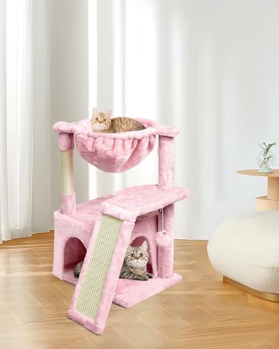 SYANDLVY Cat Tree for Indoor Cats Large Adults, Modern Activity Tower with Scratching Posts & Board, Condo with Plush Perch, Climbing Stand with Cradle & Hanging Ball for Play, Pink - Image 6