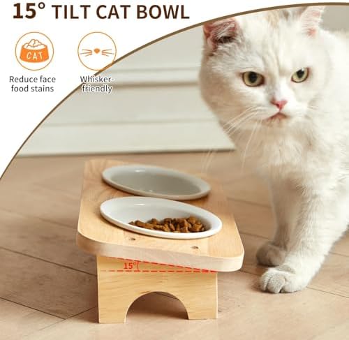 Elevated Cat Food Bowl, 3 Ceramic Raised Cat Basic Bowls with Stand, 15°Tilted Cat Bowl for Indoor Cats, Water Bowl Set,Dishwasher Safe(Small) - Image 4