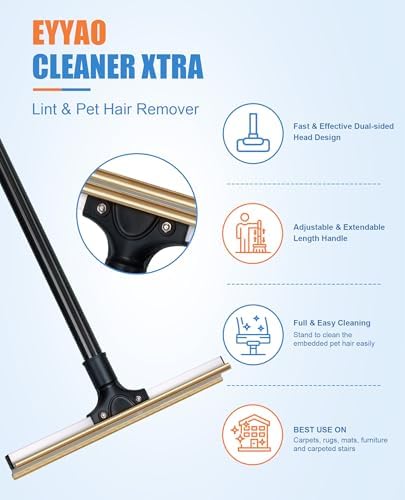 Carpet Rake for Pet Hair Removal, Reusable Dog Hair Remover with 47" Handle, Pet Hair Removal Tool with Innovative Metal Edge Design for Carpets, Rugs, Stairs, Pet Tower & Hard-to-Reach Places - Image 3