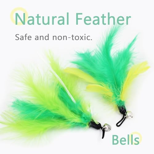 SONGWAY Cat Feather Toys Wand - 7 Pcs Interactive Cat Toys for Indoor Cats Kittens, Retractable Cat Wand with 6 Feather Teaser Refills with Bell, Cats Fishing Pole Toy, Green - Image 2