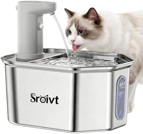 Cat Water Fountain Stainless Steel,Cordless,Rechargeable,2.6L,1 Filter - Image 2