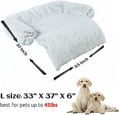 HACHIKITTY Calming Pet Sofa Bed Mat, Washable Fluffy Couch Cover for Dogs and Cats, Anti-Slip Bottom (37"x 33"x 6", Gray) - Image 5