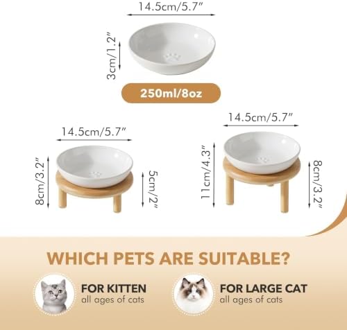 Havniva Elevated Cat Bowls, Ceramic Cat Bowl with Bamboo Stand Wide Opening - Image 2