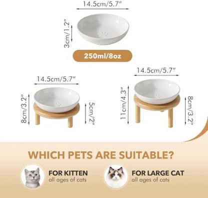 Havniva Elevated Cat Bowls, Ceramic Cat Bowl with Bamboo Stand Wide Opening - Image 2