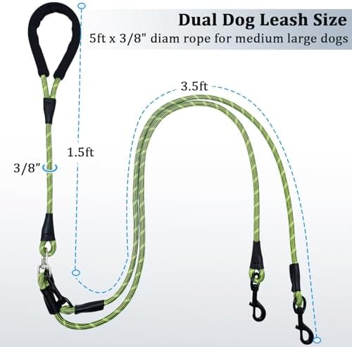 WYuZe 5 FT Double Dog Leash Detachable Rope Dual Leash for Medium Large Dog - Image 5